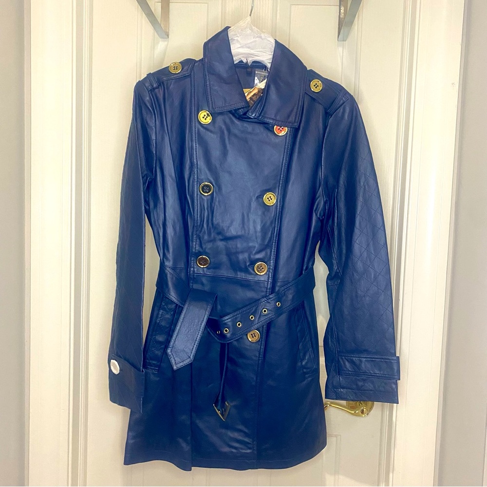 Iman Luxurious Blue Quilted Leather Coat